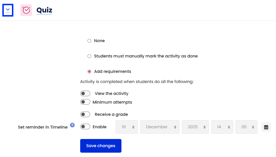 Moodle - Site Completion - Default Activity Completion - Quiz Expanded